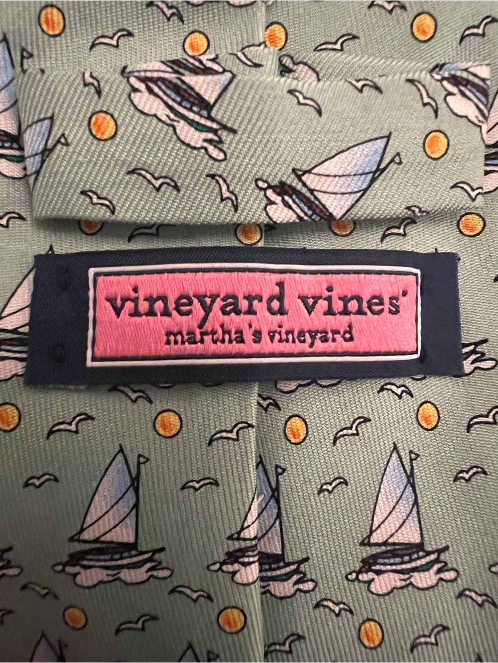 Vineyard Vines Sailboat Silk Tie – Mint Green Nautical Print – Martha’s Vineyard